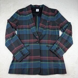 Cabi Holiday Plaid Blazer Size Medium Black, Green Red Single Button Jacket‎